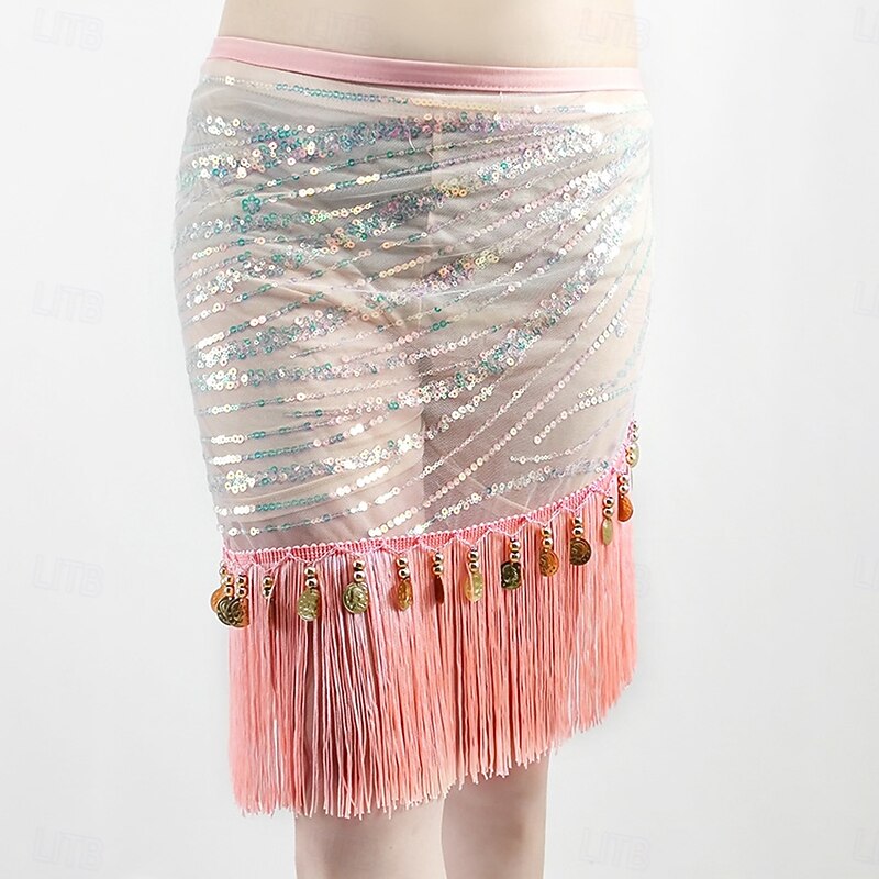 Belly Dance Belt Tassel Splicing Paillette Women's Performance Training High Polyester Tulle4