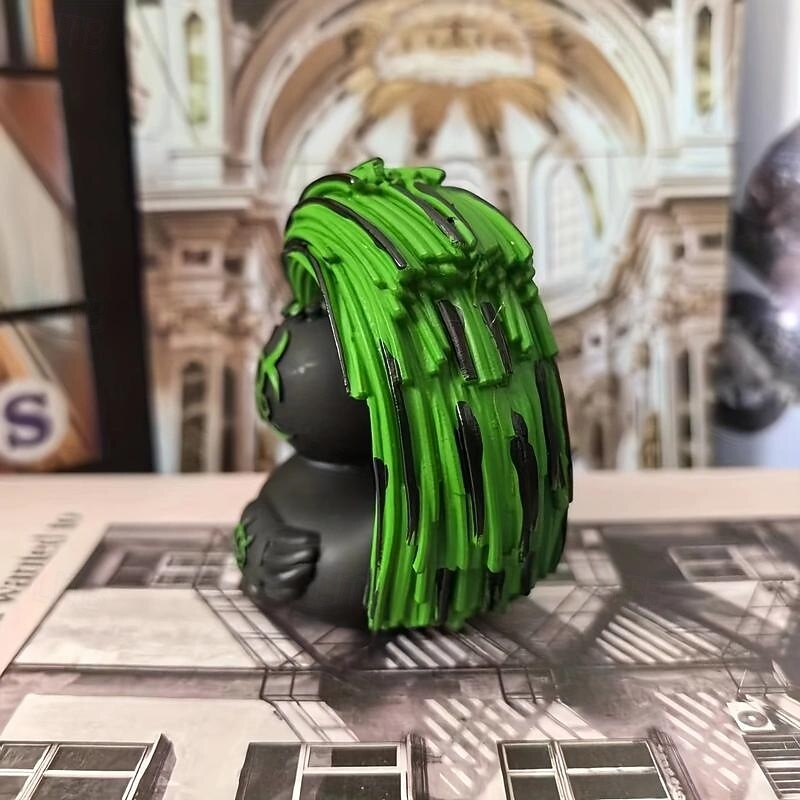 Vintage Style Collectible Figurine - Gothic Punk Duck with Green Mohawk Hair, Resin Home Desk Decor, Novelty Gift Item for Various Room Types, Non-Electric Decorative Craft4
