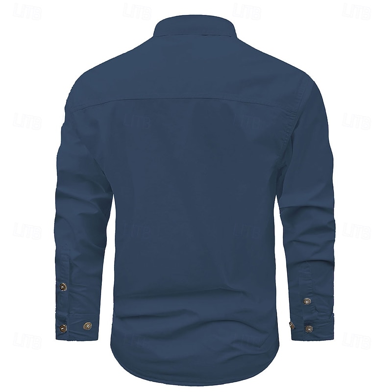 Men's American US Flag Patriotic Work Shirt Western Shirt Cargo Shirt Long Sleeve Casual Tactical Sports & Outdoor Going out Winter Spring &  Fall Turndown Print Black Army Green Blue2