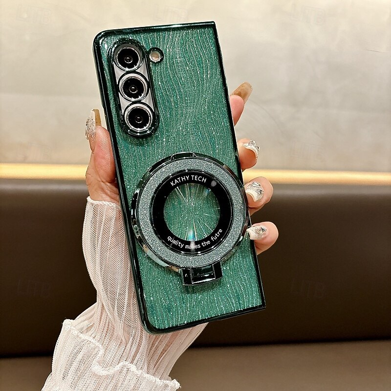 Phone Case For Z Fold 7 Z Fold 6 Z Fold 5 Z Fold 4 Z Fold 3 Back Cover with Stand Holder Support Wireless Charging Bling Glitter Shiny Retro TPU Plating4