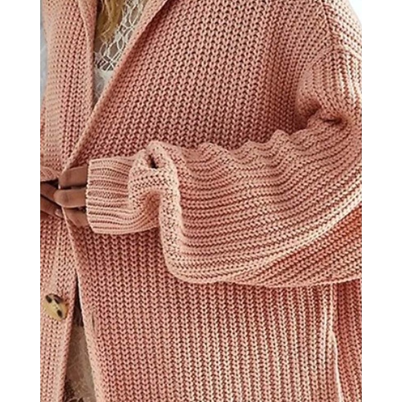 Women's Oversized Long Cardigan Open Front Chunky Knit Knitted Fall Winter Work Work Basic Long Sleeve Solid Color Pink Khaki3