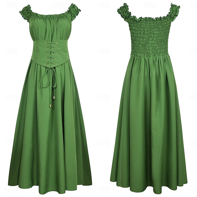 Retro Vintage Medieval Renaissance Maxi Dress Viking Celtic Knight Corset Fancy Dress Women's Celtic Viking Halloween Carnival Performance Party LARP Adults Dress2