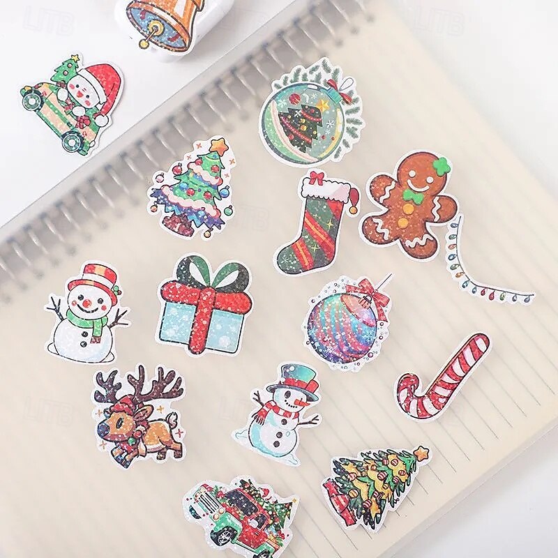 50 pcs Christmas Stickers Gingerbread Man Elk House Laser Glitter Santa Claus Gift Festival Gift Decoration Material Stickers4