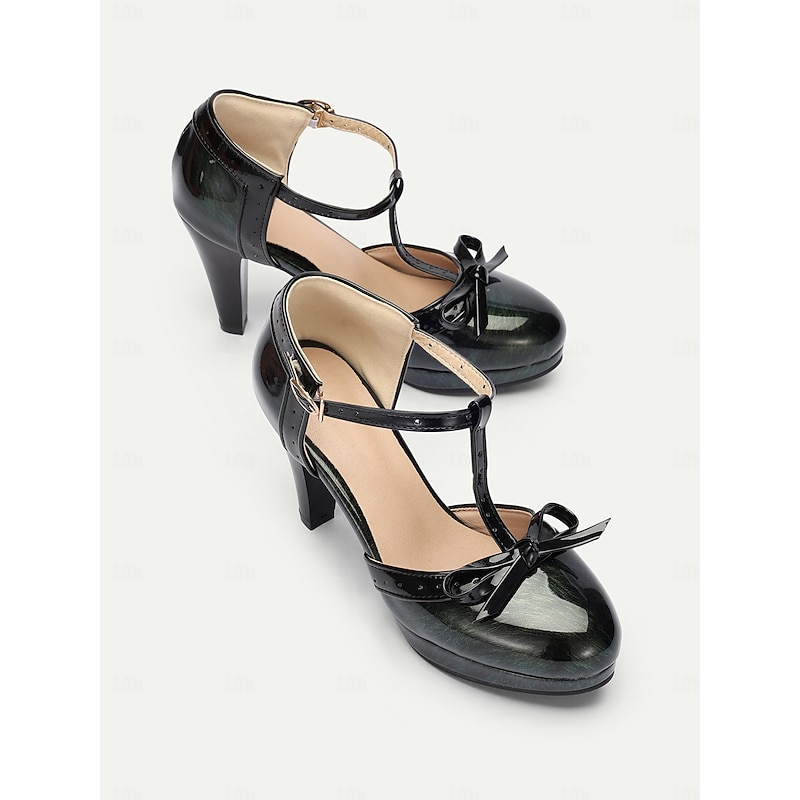 Women's Retro T-Strap High Heel Pumps with Bow and Buckle – Classic Vintage Style Shoes for Weddings, Parties, and Formal Events3