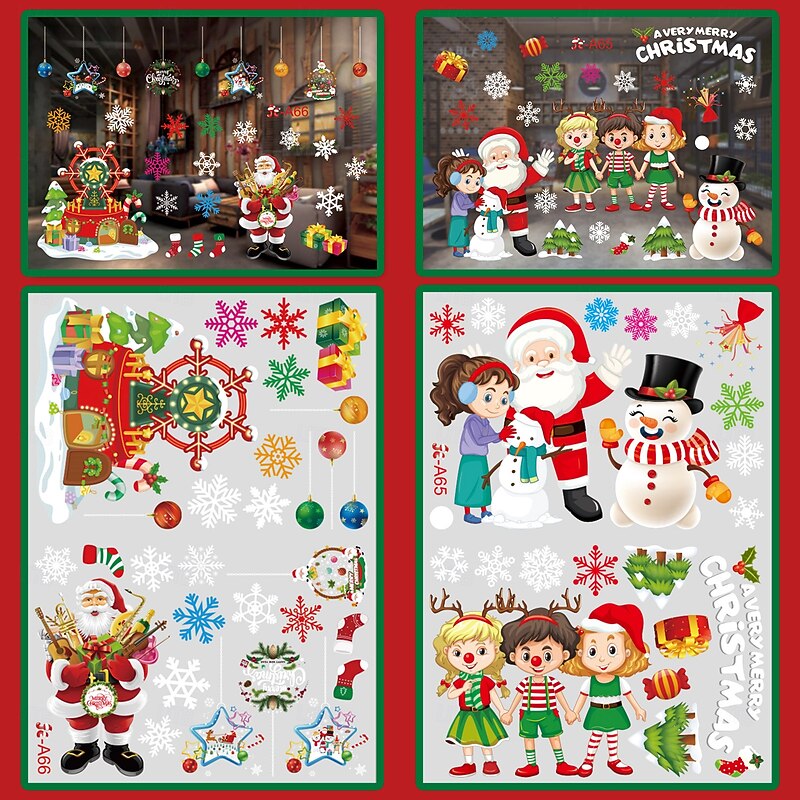 Christmas Window Clings Decorations, Xmas Season Window Stickers, Adhesive Holiday Scene Decor for Festive Atmosphere and Party Setup2