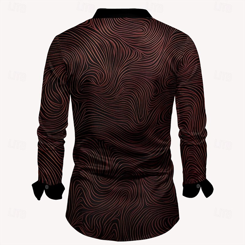 Men's Shirt Satin Shirt Dress Shirt Button Up Shirt 3D Print Vacation Party Evening Wear Dark Brown Long Sleeve Collared Shirts Summer Spring Clothing Apparel Button Up2