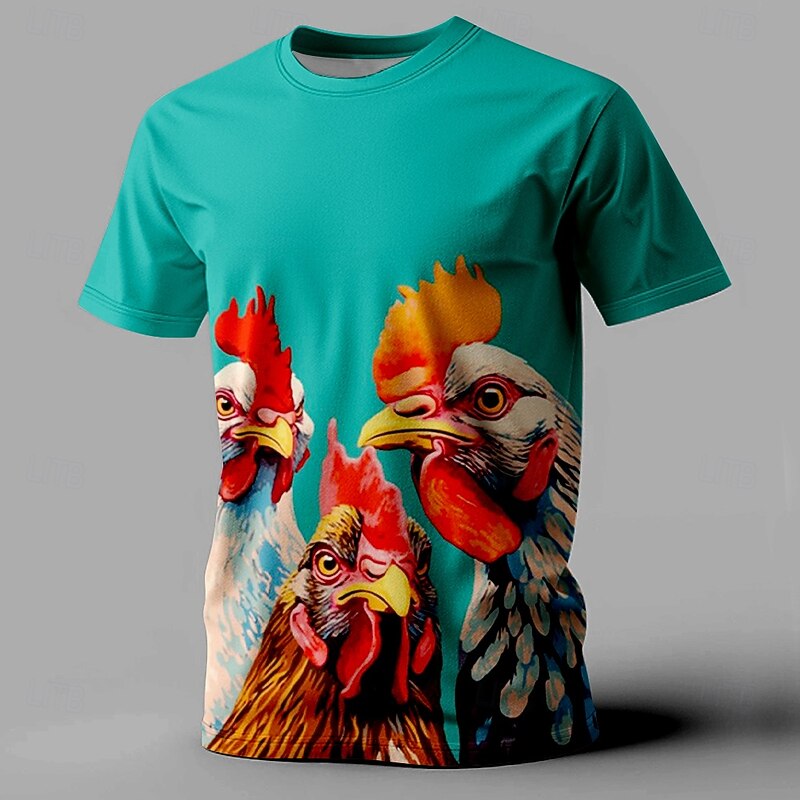 Men's Rooster T Shirt Short Sleeve T shirt 3D Print Crew Neck Shirt Fashion Athleisure Street Sports Outdoor Black White Red Summer Spring Clothing Apparel S M L XL XXL XXXL