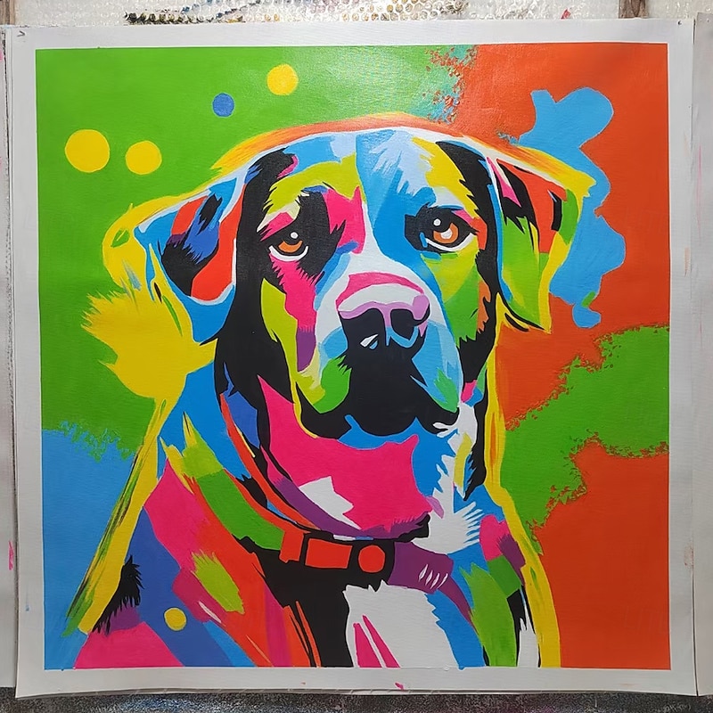 Mintura Handmade Colorful Dog Animals Oil Paintings On Canvas Wall Art Decoration Modern Abstract Cartoon Pictures For Home Decor Rolled Frameless Unstretched Painting4