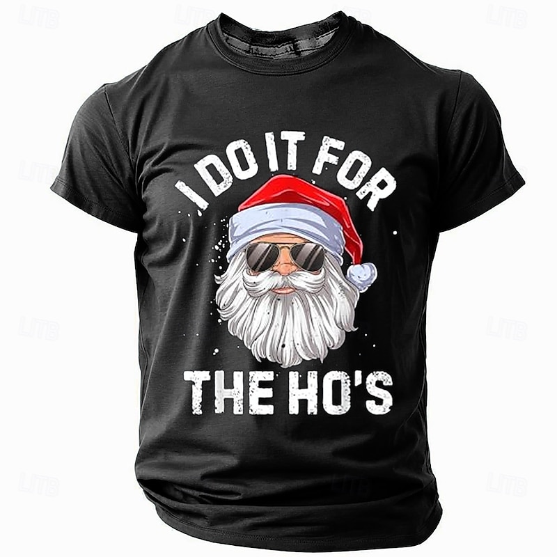 Christmas Men's Funny Christmas 3D T-shirts Santa Claus Fashion Athleisure 3D Print Tee Party Street Light Blue Black Light Green Short Sleeve Crew Neck Summer Spring Clothing Apparel S M L XL4