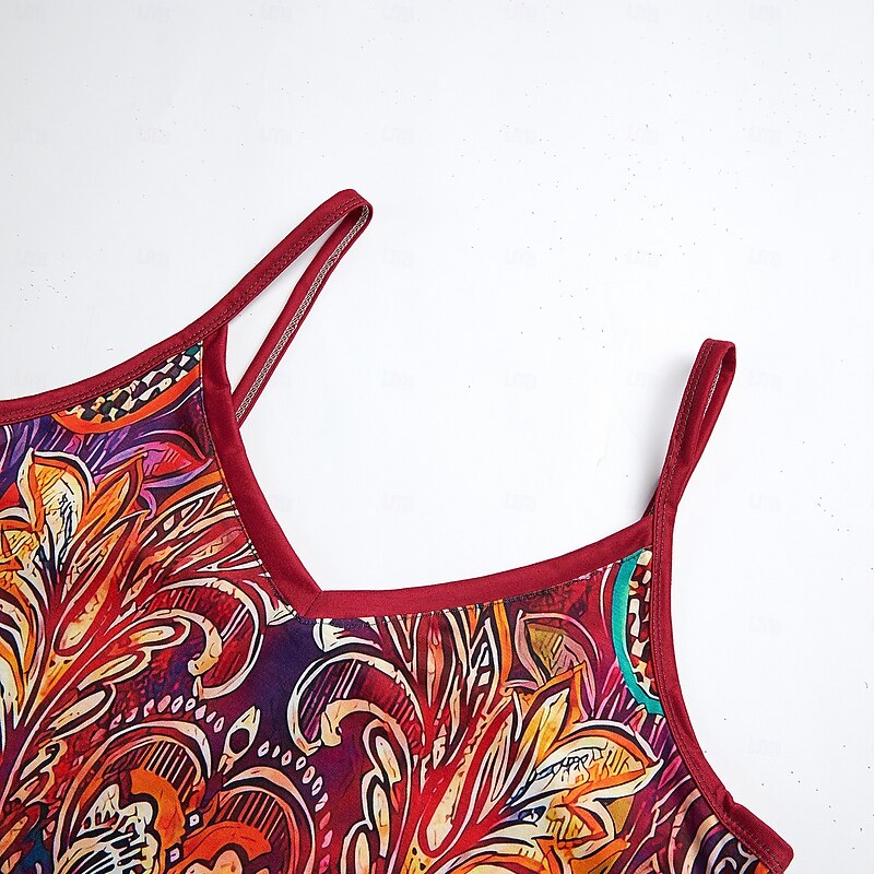 Women's Camisole Tank Top Sleeveless V-Neck Paisley Print Bohemian Style Casual Summer Wear Figure-Hugging Multicolor Contrast Trim Regular Fit4