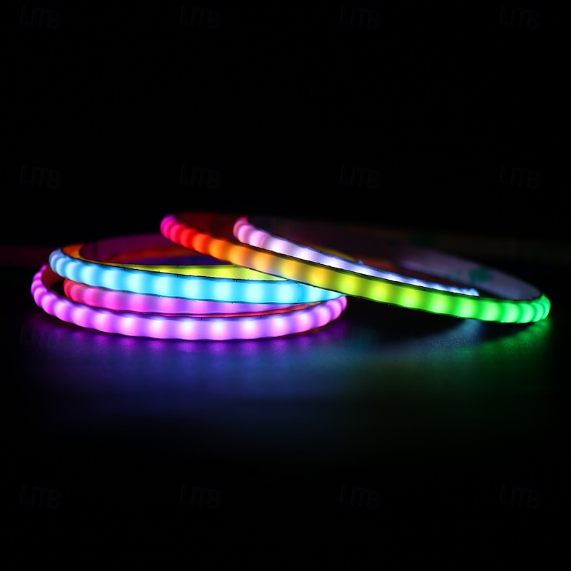 White Silicone Neon LED Light Strip, 16MM 360° Circular, RGB Flexible Dreamy Color Rope Light with 17-Key IR Controller, USB DC5V for Bedroom Indoor/Outdoor Decoration WS28112