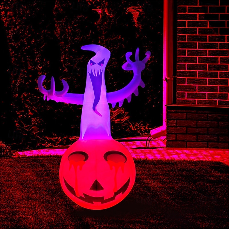 Halloween Inflatable Blow Up Ghost on Pumpkin with Color Changing LED Inflatables Home Outdoor2