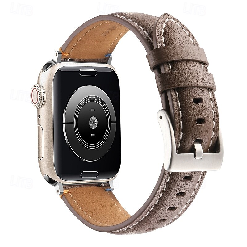 Leather Band Compatible with Apple Watch band 38mm 40mm 41mm 42mm 44mm 45mm 49mm Metal Clasp Luxury Adjustable Genuine Leather Strap Replacement Wristband for iwatch Ultra 2 Series 9 8 7 SE 6 5 4 3 22
