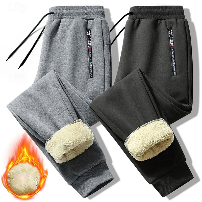 Men's Sherpa Sweatpants Fleece Pants Joggers Winter Pants Pocket Letter Warm Daily Leisure Sports Going out Streetwear Casual Black Black Straight Leg Micro-elastic2