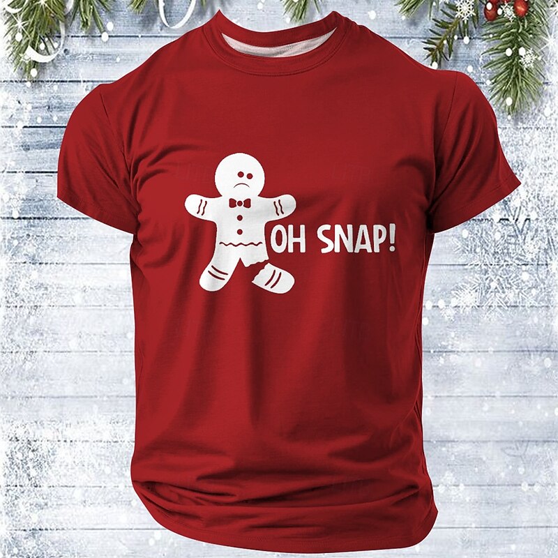 Christmas Men's Gingerbread Man 3D T-shirts Gingerbread Man Casual Street Style 3D Print Tee Sports Outdoor Holiday Black Red Blue Short Sleeve Crew Neck Spring & Summer Clothing Apparel S M L XL2