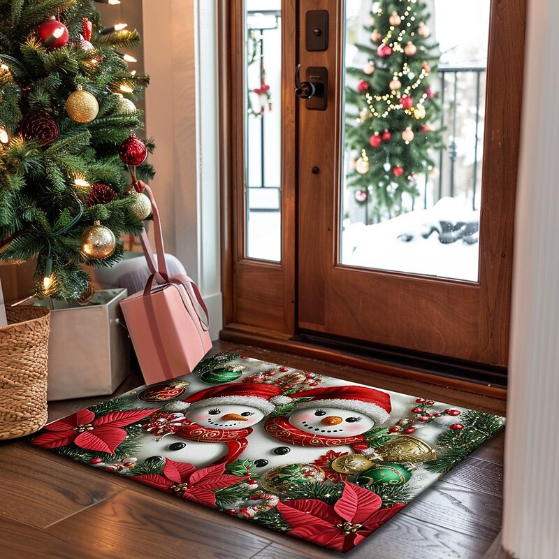 Christmas Decorations Doormat Snowman Kitchen Mat Floor Mat Non-Slip Area Rug Oil Proof Rug Indoor Outdoor Mat Bedroom Decor Bathroom Mat Entrance Rug2