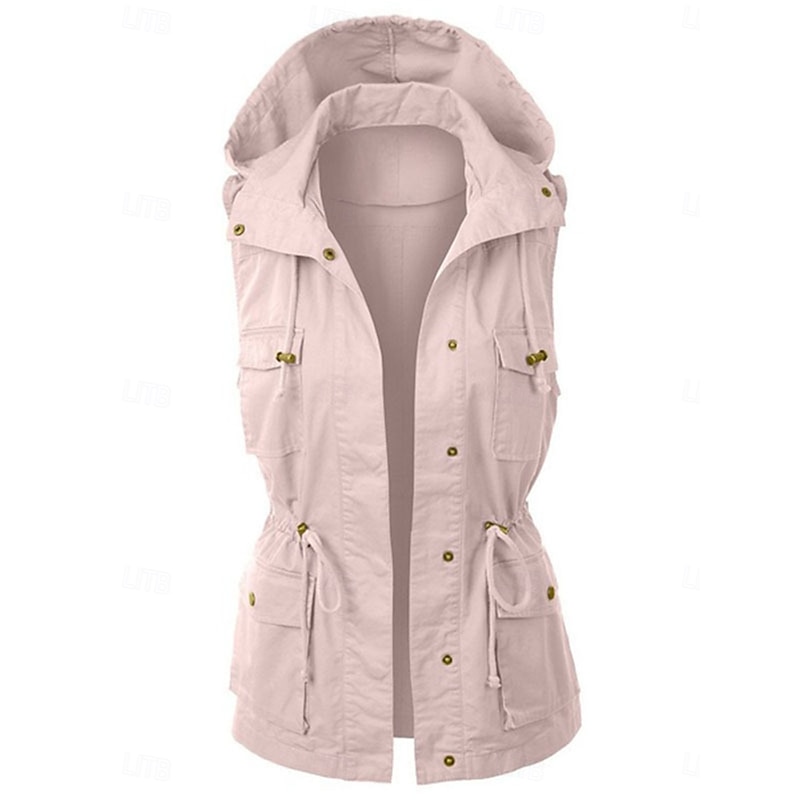 Women's Vest Outdoor Street Daily Wear Fall Winter Regular Coat Regular Fit Breathable Stylish Casual Jacket Sleeveless Plain with Pockets Black Pink Brown4
