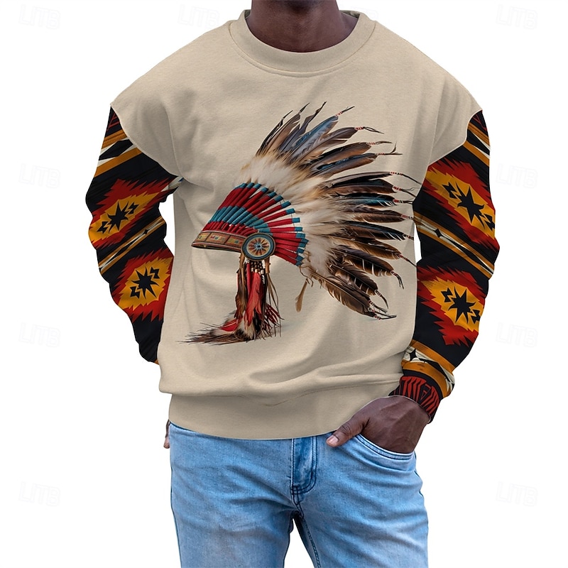 Men's Graphic Indian Sweatshirts Golf Pullover Sweatshirt Long Sleeve Sweatshirt Hooded Vacation Cool Daily Print Vacation Sports Outdoor Going out Printing Winter Spring &  Fall