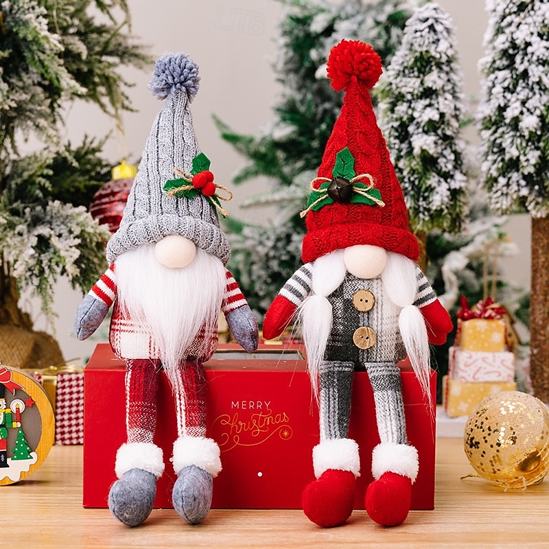 Christmas Gnome Figurines - Nordic Style Rudolph Faceless Doll Ornaments, Festive Decor with Knit Santa Claus, Holiday Pom-Pom Decorations