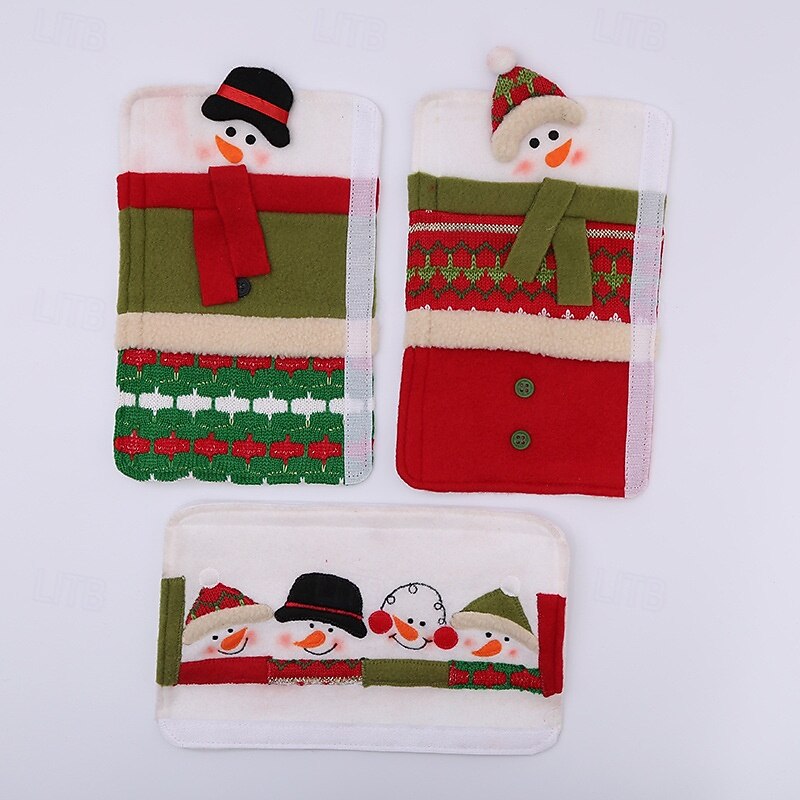 Christmas Refrigerator Door Handle Covers, Snowman Fabric Protector for Double Door, Anti-Static Handle Wrap, Xmas Decoration, Prevent Collision and Damage3
