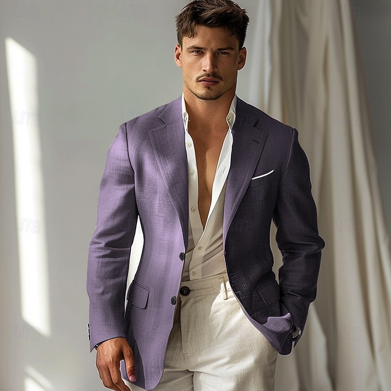 Men's Blazer School Formal Wedding Lined Daily Party Spring &  Fall Autumn / Fall Polyester Solid Color Button Pocket Thermal Warm Comfy Double Breasted Blazer Purple Gray3