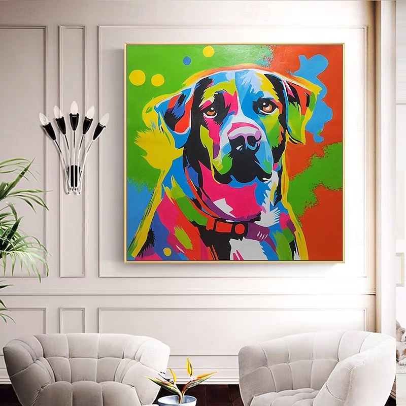 Mintura Handmade Colorful Dog Animals Oil Paintings On Canvas Wall Art Decoration Modern Abstract Cartoon Pictures For Home Decor Rolled Frameless Unstretched Painting