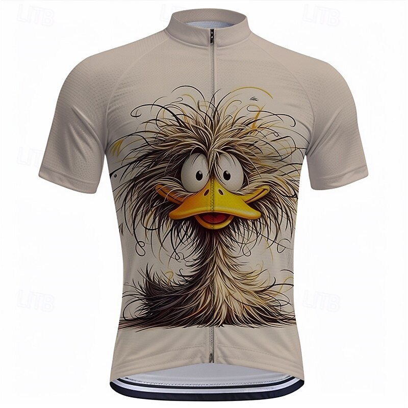 Men's Cycling Jersey Cartoon Short Sleeve Bike Tee Tshirt Top with 3 Rear Pockets Mountain Bike MTB Road Bike Cycling Quick Dry Front Zipper Wicking Sports Blue Khaki Clothing Apparel