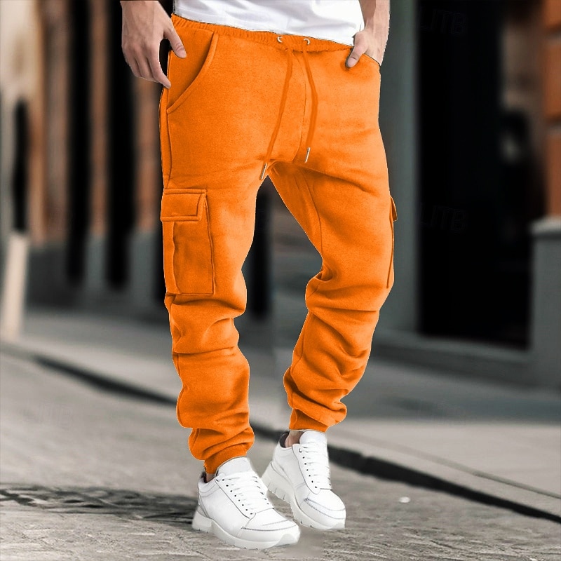 Men's Cargo Pants Trousers Cargo Sweatpants Elastic Waist Multi Pocket Elastic Cuff Plain Wearable Outdoor Daily Camping & Hiking Fashion Classic Black Yellow2