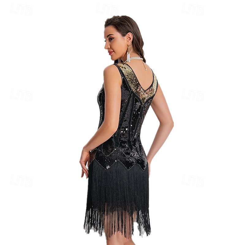 1920s Vintage Inspired Flapper Dress Party Costume Sleeveless The Great Gatsby Wedding Guest Sequins Sequin Tassel V Neck Fancy Dress Women's Christmas Halloween New Year Casual Daily Party2