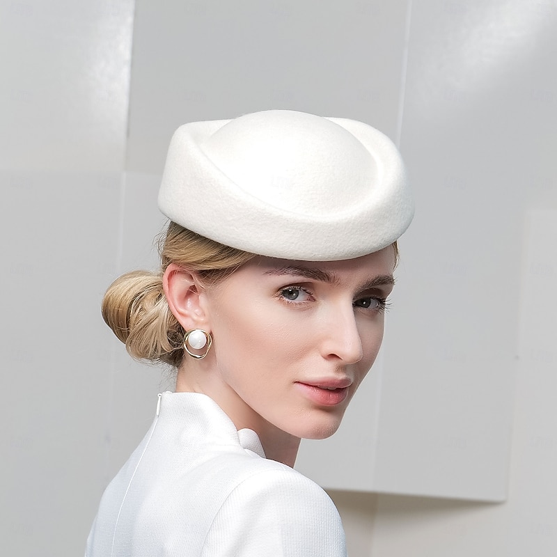 Hats 100% Wool Beret Hat Wedding Evening Party Elegant Wedding With Cap Pure Color Headpiece Headwear2