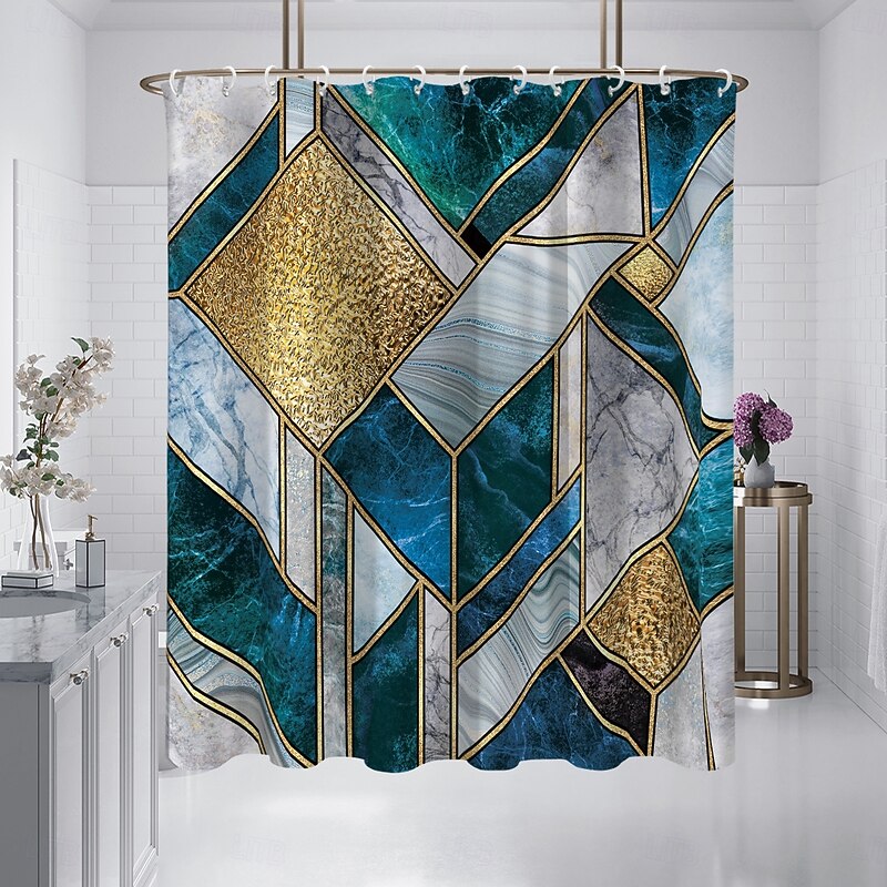Shower Curtain with Hooks 180cm*180cm(70"*70") Polyester Washable Waterproof Pattern Bathroom Bathtub Decor Abstract Marble2