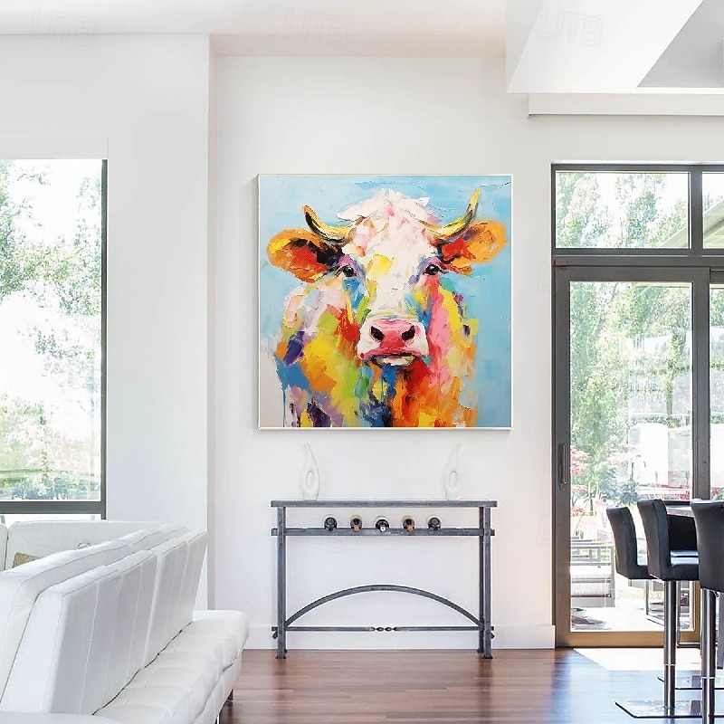 Cow Animals oil painting 100% Hand Painted Textured cow Painting Abstract colorful animal Oil Painting Wall Decoration cow painting for Living Room Office  decoration Wall artwork3