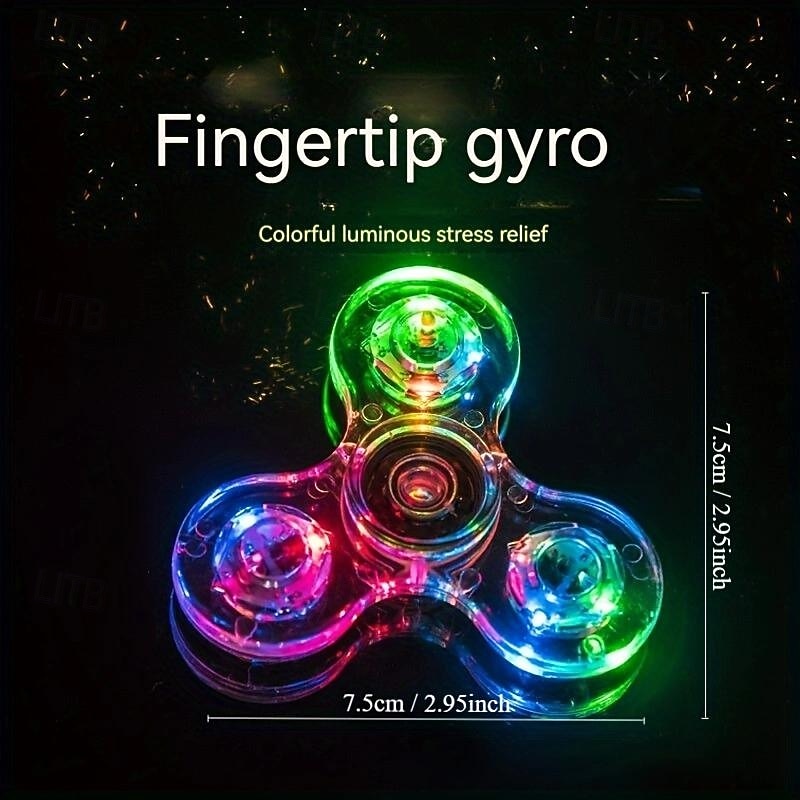 2 PCS Crystal Luminous LED Light Spinner Hand Top Spinner, Glow In Dark EDC Toy, Kinetic Gyroscope For Children, As Halloween, Christmas Gift2