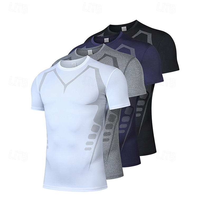 Men's Compression Shirt Athletic Shirt Gym Shirt Fitness Shirt Short Sleeve Tee Tshirt Casual Athleisure Color Block Quick Dry Compression Breathable Gym Workout Walking Jogging Sportswear Activewear
