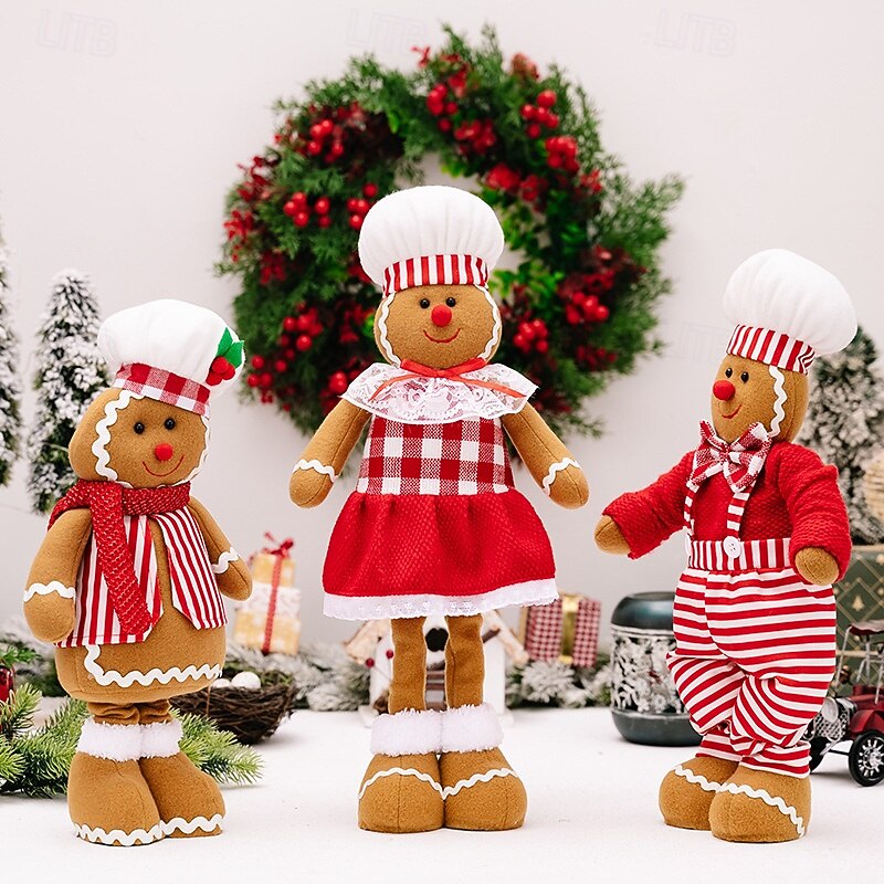 Christmas Gingerbread Man Telescopic Doll Ornament, Decorative Creative Telescopic Gingerbread Man Doll with Chef Hat, Gingerbread Man Telescopic Doll Ornament for Xmas4