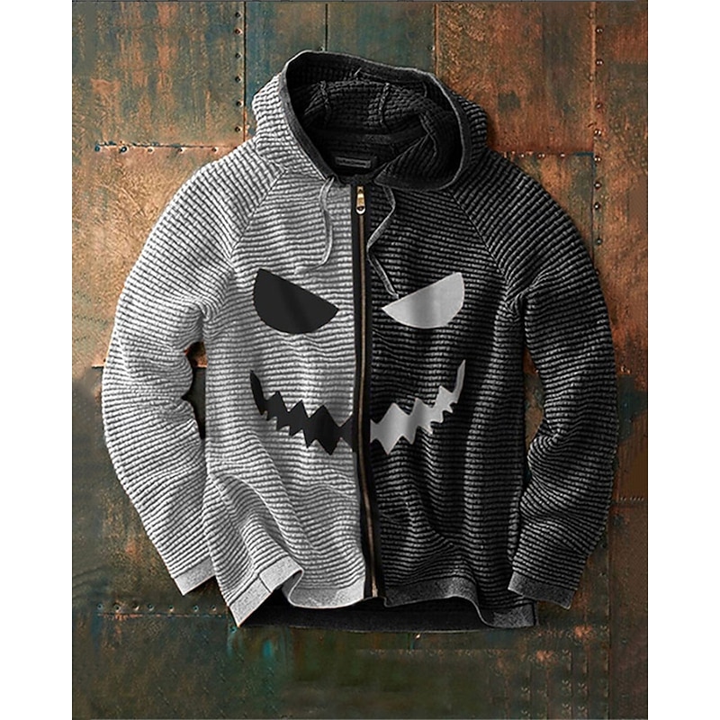 Men's Full Zip Hoodie Zip Up Hoodie Black Purple Orange Green Gray Hooded Color Block Zip Up Patchwork Ribbed Sports & Outdoor Daily Holiday Polyester Casual Halloween Spring &  Fall Clothing Apparel2