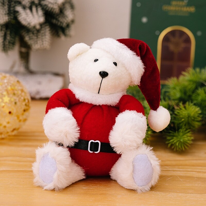 Christmas Bear Figurines, Christmas Decoration Xmas Party Plush Cute Bear Ornaments, Children's Gifts and Holiday Toys