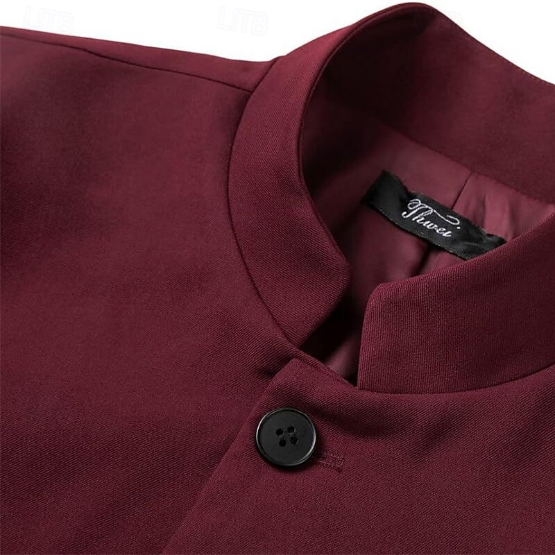 Men's Casual Jacket Blazer Daily Vacation Warm Pocket Fall & Winter Plain Vintage Fashion Standing Collar Regular Black White Wine Navy Blue Jacket2