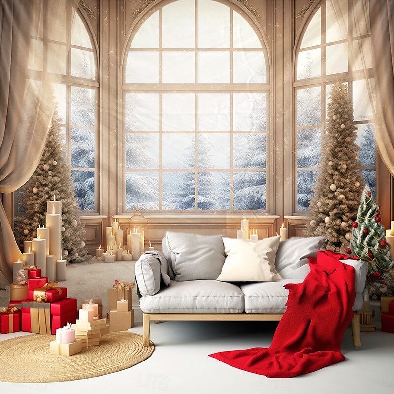 Christmas Decorations Hanging Tapestry Wall Art Xmas White Window View Large Tapestry Mural Decor Photograph Backdrop Blanket Curtain Home Bedroom Living Room2