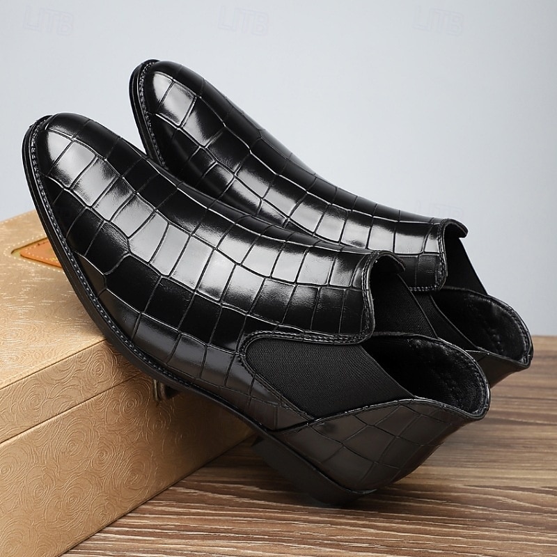 Men's Black Crocodile Pattern Faux Leather Chelsea Boots - Elegant Slip-On Ankle Boots for Formal and Business Wear2