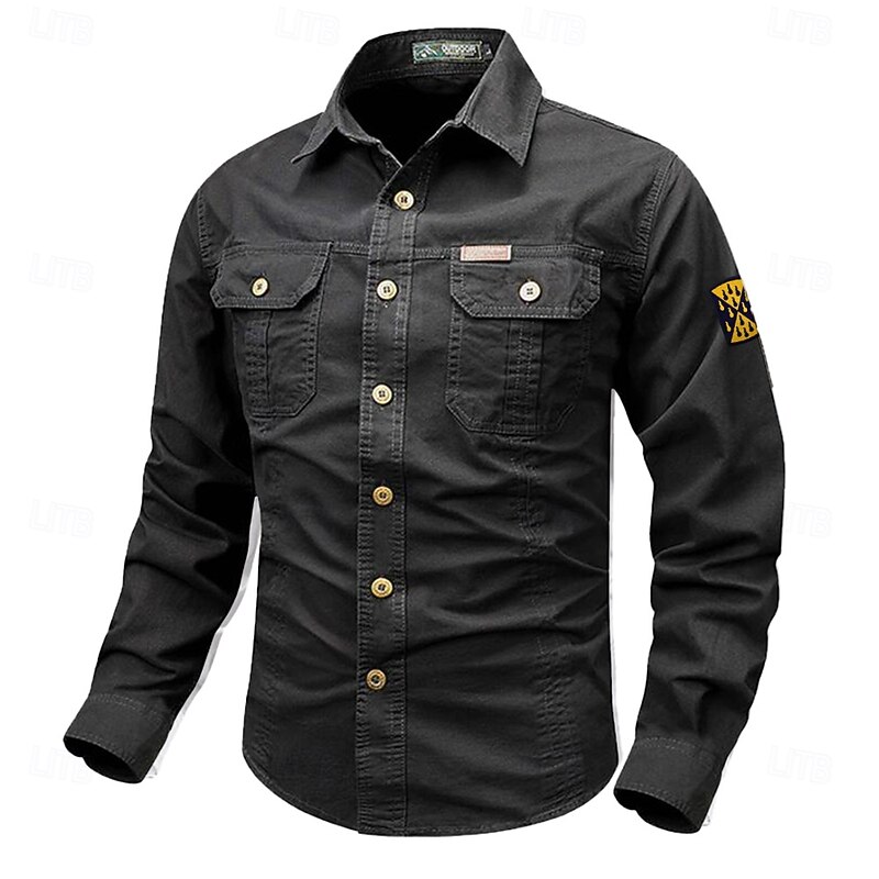 Men's Solid Color Work Shirt Western Shirt Cargo Shirt Long Sleeve Casual Tactical Sports & Outdoor Going out Winter Spring &  Fall Turndown Print Black White Army Green Red Blue2