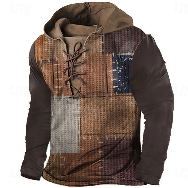 Men's Plaid Hoodie Hoodies Sweatshirt Fashion Cool Long Sleeve Hooded Brown Drawstring Fall Winter Designer