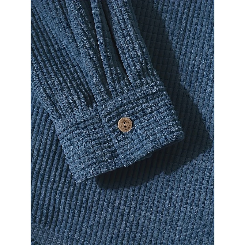 Men's Shirt Waffle Shirt Overshirt Plain Outdoor Street Light Blue Black Blue Green Long Sleeve Hooded Winter Spring & Fall Clothing Apparel3