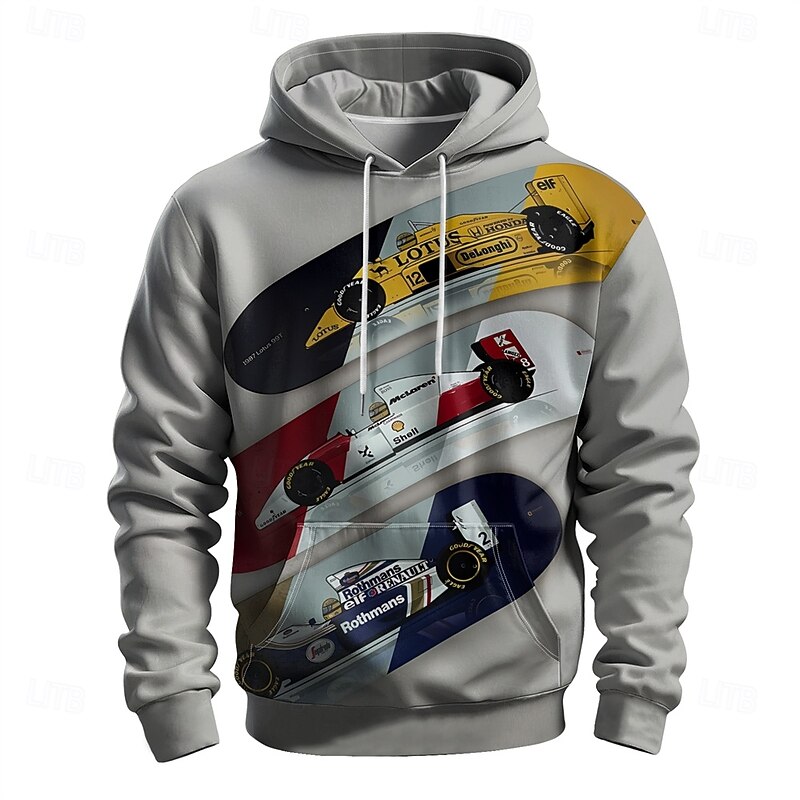 Men's Graphic Car Hoodie Hoodies Sweatshirt Vacation Daily Long Sleeve Hooded Vacation Sports Outdoor Going out Gray Printing Winter Spring &  Fall Designer2