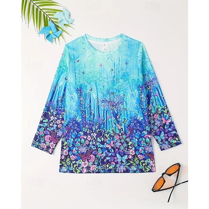 Easter Girls' 3D Floral Graphic Butterfly T shirt Tee Long Sleeve Spring Fall Fashion Basic Kids 4-12 Years Crew Neck Outdoor Casual Daily Regular Fit2