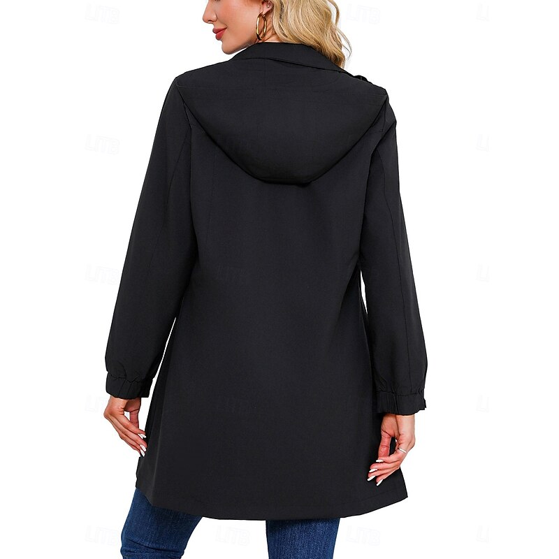 Women's Casual Jacket Work Zipper Solid Color Windproof Fashion Loose Fit Outerwear Long Sleeve Fall Black S3