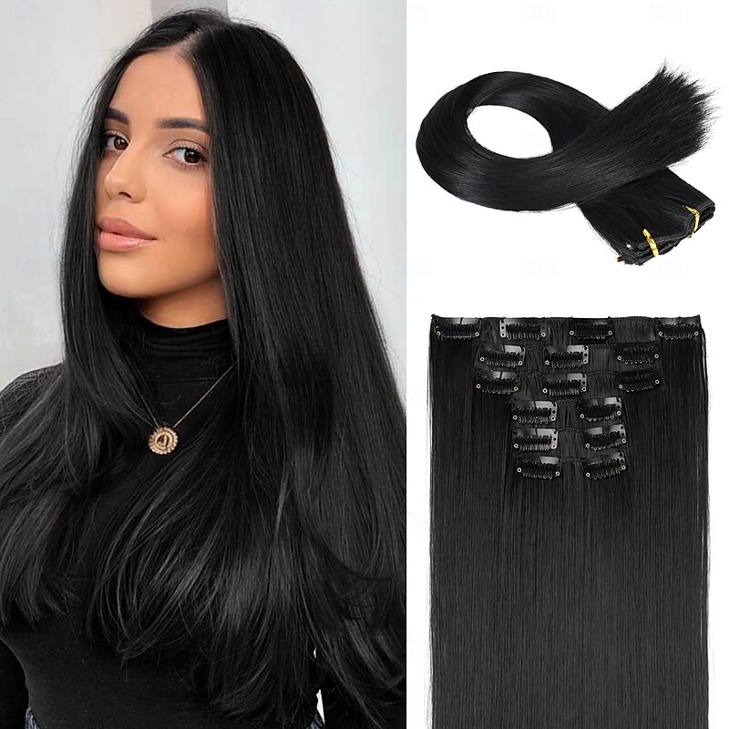 6PC Clip in Hair Extensions  Straight Long Extensions for Women Synthetic Hairpiece2
