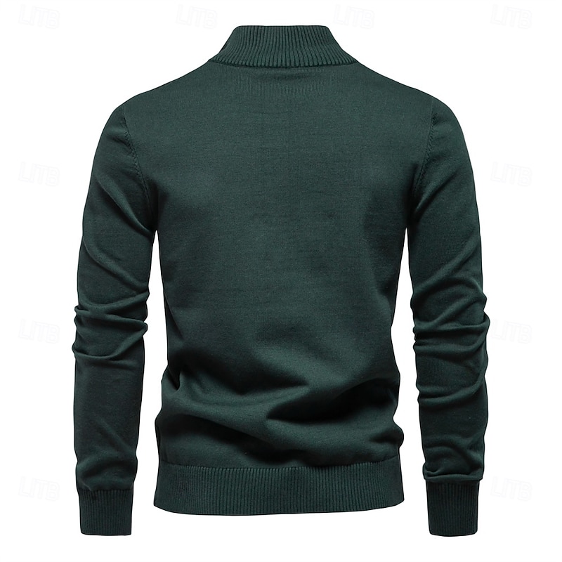 Mens Mock Neck Cotton Pullover Knit Sweaters Casual Business Strip Ribbed Turtleneck Sweaters for Men2