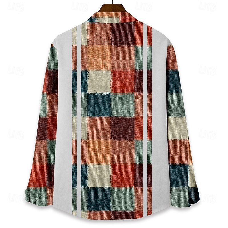 Men's Geometric Pattern Geometic Beach Shirt Button Up Shirt Long Sleeve Hawaiian Casual Vacation Daily Fall Winter Spring & Summer Collared Shirts 3D Print Red Navy Blue Blue4