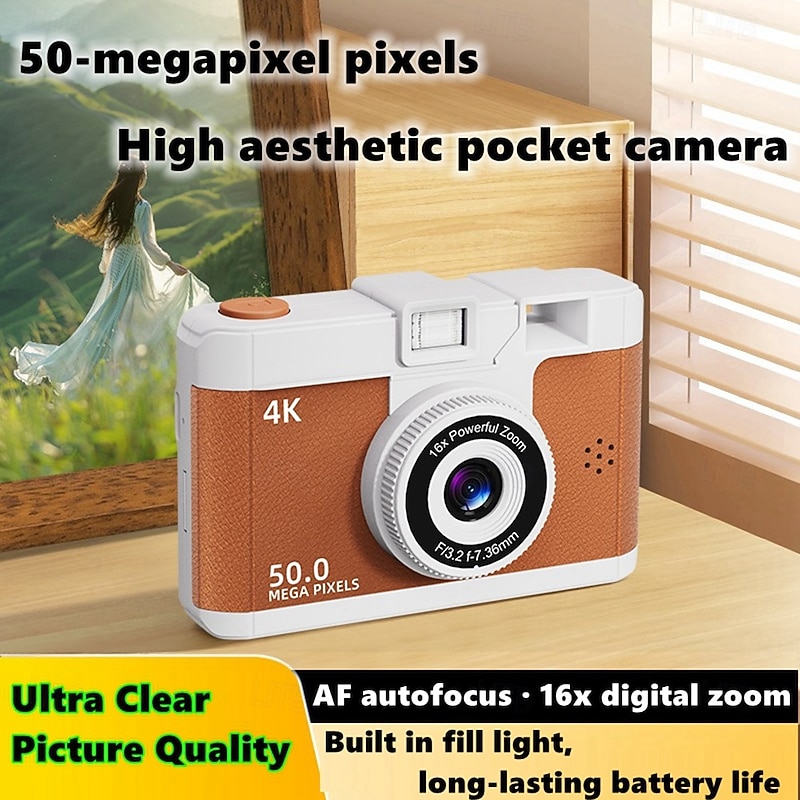 4K Retro Digital Camera Vlogging Camera WiFi with 2.4 LCD HD Screen 1080P 16X Compact Digital Zoom Camera Wide Angle Point and Shoot Camera